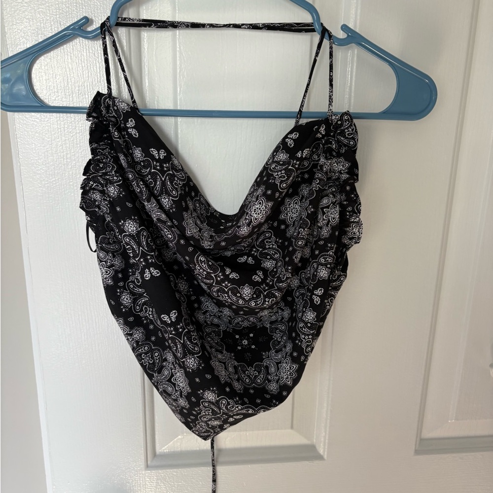 Cotton Candy Black and White Paisley Top